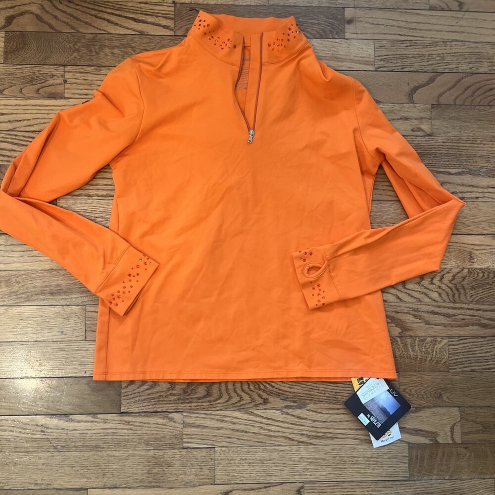 M. Miller Swarovski Crystals Quarter Zip Orange Anti UV Stretch Athletic Shirt L